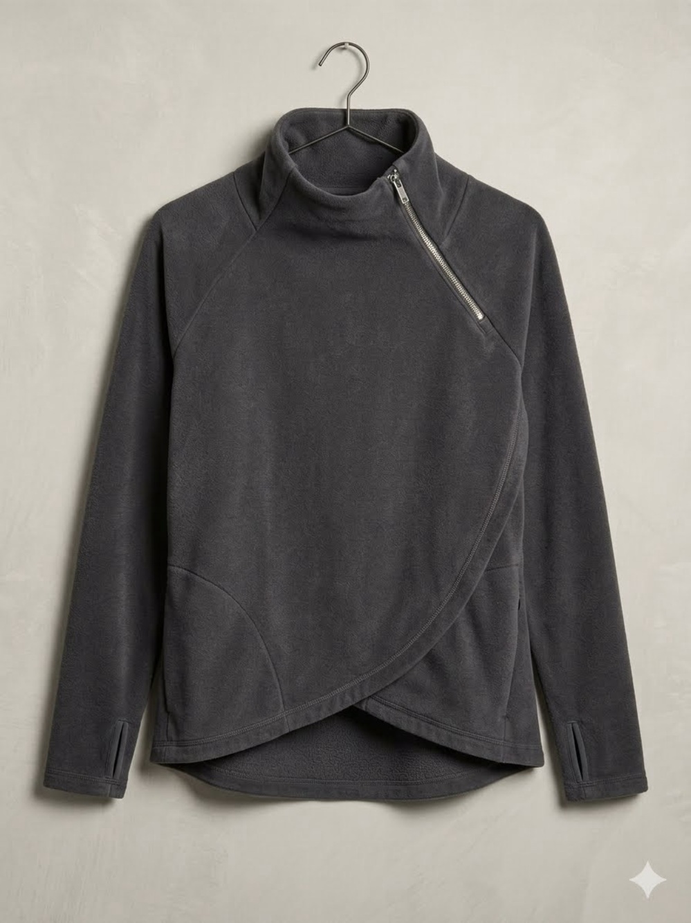 Athleta Cozy Karma Asymmetrical Pullover Fleece Sweatshirt - Black- Size Small